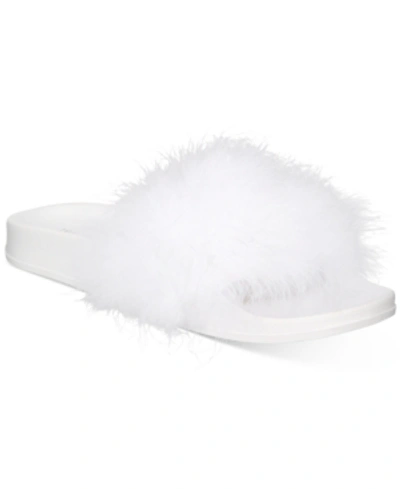 Inc International Concepts Women's Marabou Pool Slides, Created For Macy's In Bright White