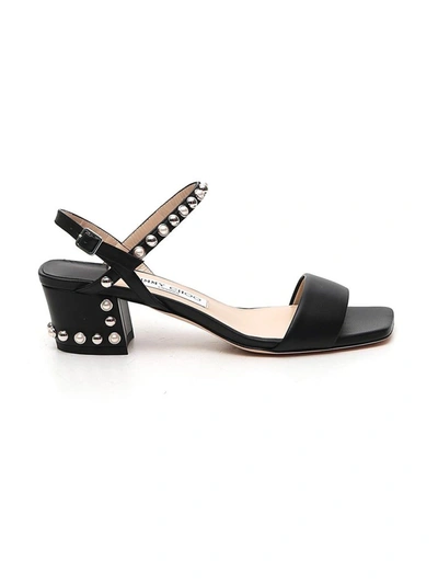 Jimmy Choo Aadra Pearly Stud Ankle-strap Sandals In Black/silver/white