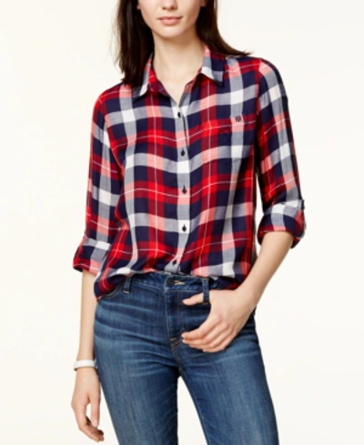 Tommy Hilfiger Plus Womens Plaid Collared Button-down Top In Multi