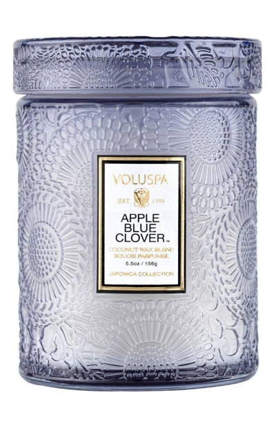 VOLUSPA APPLE BLUE CLOVER SMALL EMBOSSED JAR CANDLE,73524