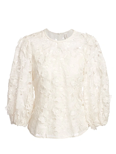 Zimmermann Women's Super 8 Lift Off Floral Lace Puff-sleeve Blouse In Ivory