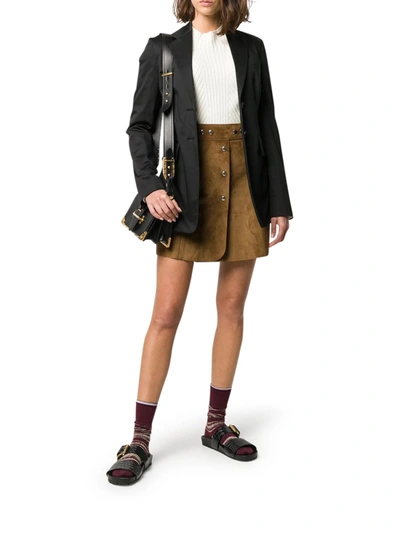 Prada Suede Trapezoid Mini Skirt In Brown
