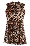 Ava & Yelly Kids' Leopard Print Velvet Skater Dress In Brown