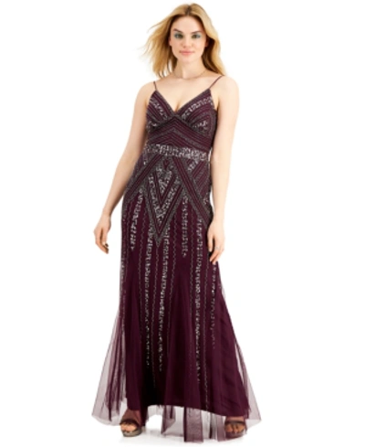 Jump Juniors' Beaded Sequin-embellished Gown In Burgundy