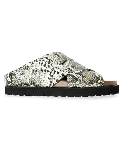 Ganni Snakeskin-embossed Leather Slide Sandals In Kalamata