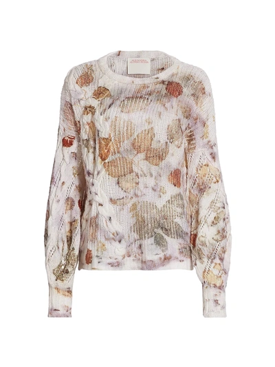 Alejandra Alonso Rojas Belle Sleeve Floral Knit Pullover In Floral Aspictured