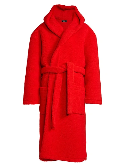 Balenciaga Men's Solid Hooded Bathrobe In Red