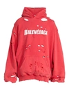 Balenciaga Oversized Distressed Logo-print Loopback Cotton-jersey Hoodie In Red