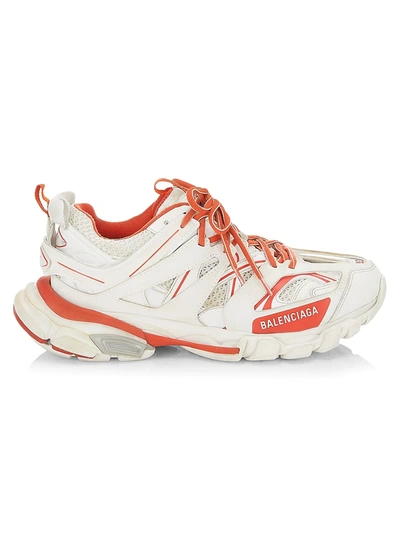 Balenciaga Men's Vintage Track Sneakers In White Silver Red