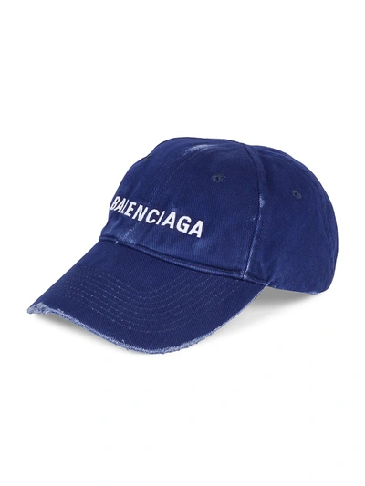 Balenciaga Logo Destroyed Washed Baseball Hat In Blue
