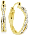 ESSENTIALS CRYSTAL SMALL CROSSOVER HOOP EARRINGS, 0.95" IN SILVER PLATE OR GOLD PLATE