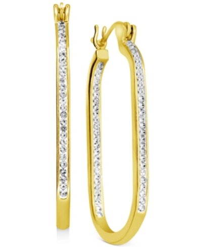 Essentials Crystal In & Out Oblong Hoop Earrings In Silver-plate In Gold
