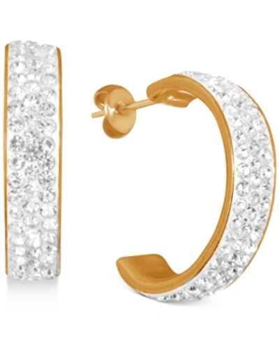 ESSENTIALS AND NOW THIS CRYSTAL C-HOOP EARRINGS IN SILVER-PLATE, ROSE GOLD PLATE OR GOLD PLATE