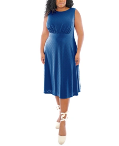 London Times Plus Size Banded-waist Midi Dress In True Blue