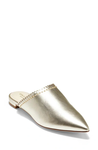 Cole Haan Women's Raelyn Studded Metallic Leather Mules In Soft Gold