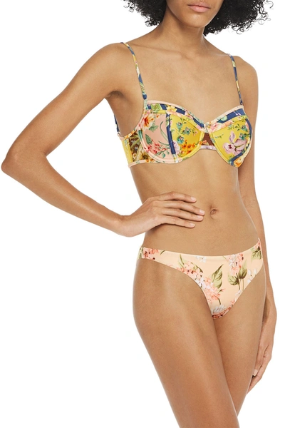 Zimmermann Zinnia Balcony Floral-print Underwired Bikini Top In Peach