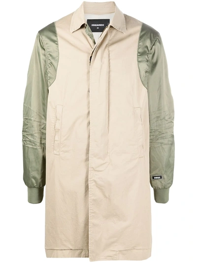 Dsquared2 Contrast-sleeve Single-breasted Coat In Neutrals