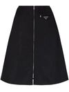 Prada Black Gabardine Re-nylon A-line Skirt In Black