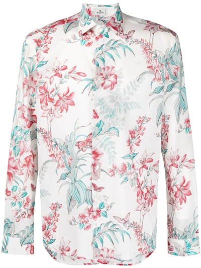 Etro Cotton Shirt With Floral And Butterfly Print In Multicolour