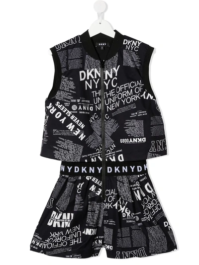 Dkny Kids' Two-piece Logo Playsuit In Black