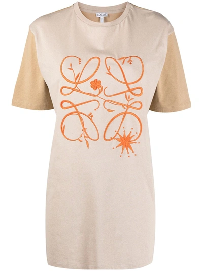 Loewe Womens Hemp Anagram-embroidered Cotton-jersey T-shirt S In Beige,orange