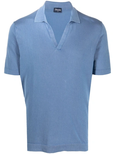 Drumohr Wingtip-collar Cotton T-shirt In Blue