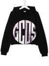 GCDS TEEN FOIL LOGO PRINT CROPPED HOODIE