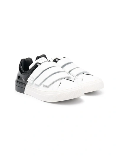 Balmain Kids' Two-tone Touch-strap Trainers In White