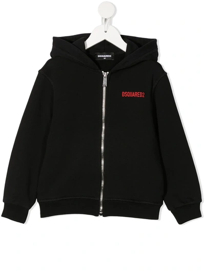 Dsquared2 Kids' Icon Print Cotton Zip-up Sweatshirt In Black