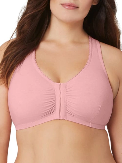 Glamorise Front-close Cotton T-back Wire-free Bra In Pink Blush