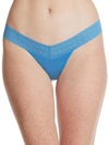 Hanky Panky Dream Lace Trim Modal Original Rise Thong In Laguna Blue