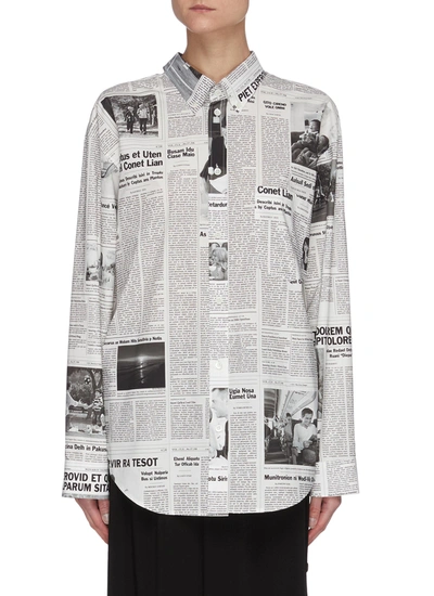 Balenciaga Newspaper Print Double Front Shirt In Black,white