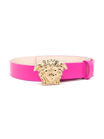 Young Versace Kids' Medusa Plaque Belt In Pink