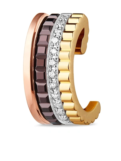 Boucheron Women's Quatre Classique 18k Tri-tone Gold, Diamond & Brown Pvd Small Single Ear Cuff