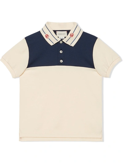 Gucci Kids' Double G-embroidered Contrast-panel Polo Shirt In White