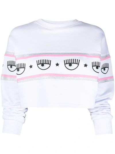 Chiara Ferragni White Cotton Maxi Logo Sweatshirt In White,pink,silver