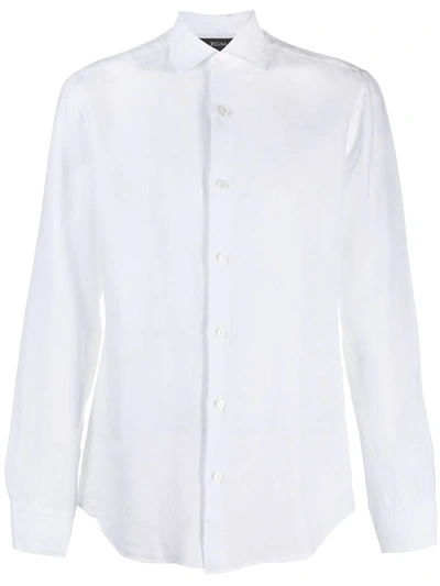 Z Zegna Long-sleeved Linen Shirt In White