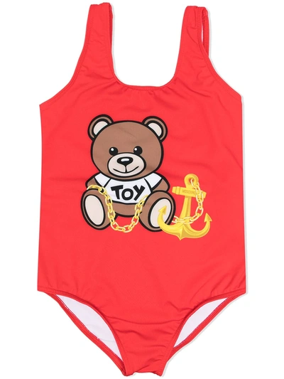 Moschino Kids' Signature Teddy Swimsuit In Red