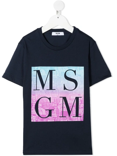 Msgm Kids' Logo-print Short-sleeved T-shirt In Blue