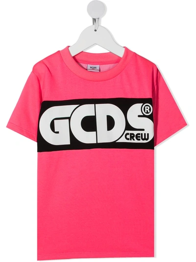 Gcds Teen Colour-block Logo-print T-shirt In Pink