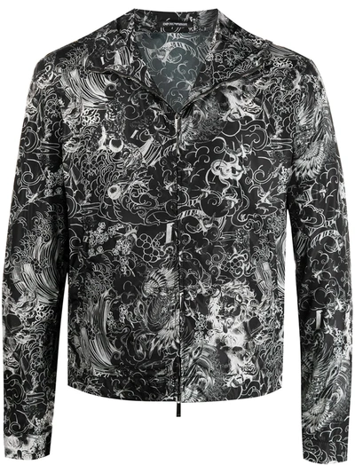 Emporio Armani Abstract-print Hooded Jacket In Black