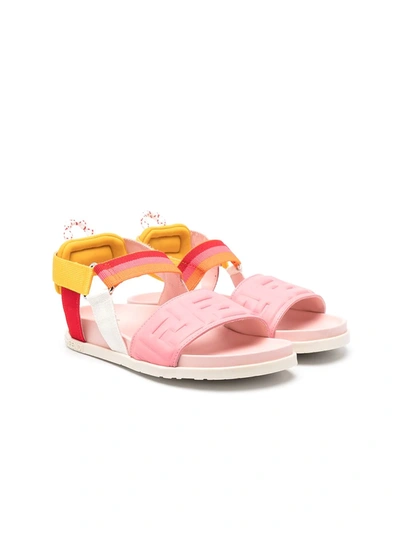 Fendi Kids' Logo饰带凉鞋 In Pink