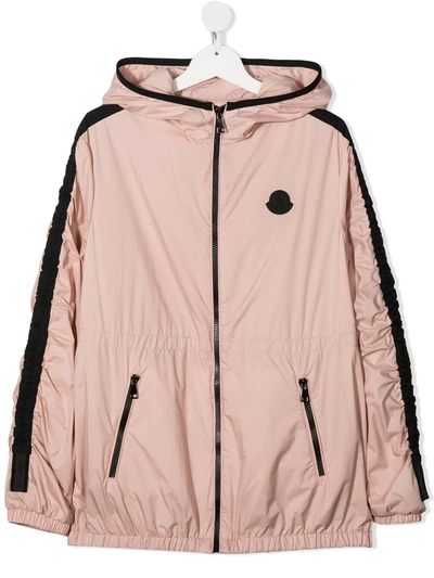 Moncler Teen Logo-print Waterproof Hooded Jacket In Pink