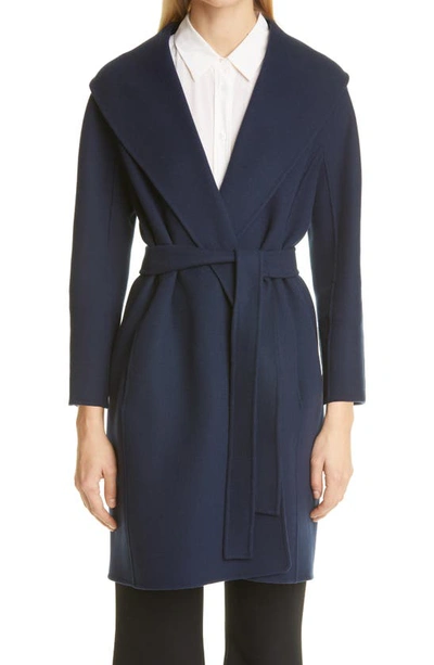 S Max Mara Messi Belted Virgin Wool Wrap Coat In Blue