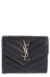Saint Laurent Monogramme Quilted Textured-leather Wallet In Deep Marine