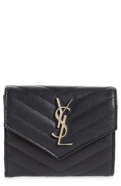 Saint Laurent Monogramme Quilted Textured-leather Wallet In Black