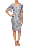 Alex Evenings Slit Sleeve Sequin Cocktail Dress In Silver