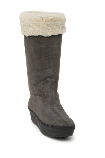 Tod's Faux Fur Lined Platform Boot In Light Grey