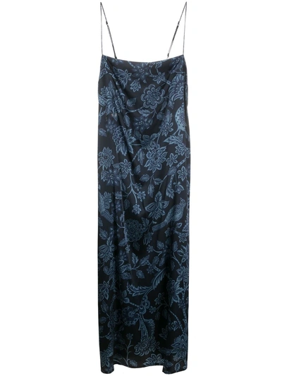 La Perla Floral-print Spaghetti-strap Dress In Blue
