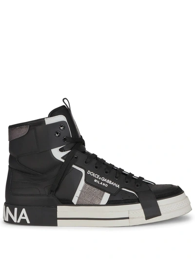 Dolce & Gabbana Calfskin 2.zero Custom High-top Trainers With Contrasting Details In Nero